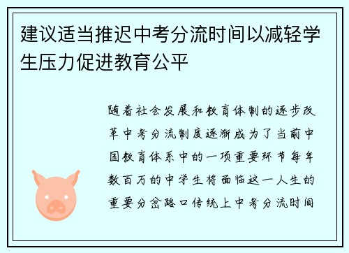 建议适当推迟中考分流时间以减轻学生压力促进教育公平
