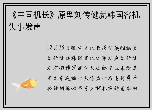 《中国机长》原型刘传健就韩国客机失事发声